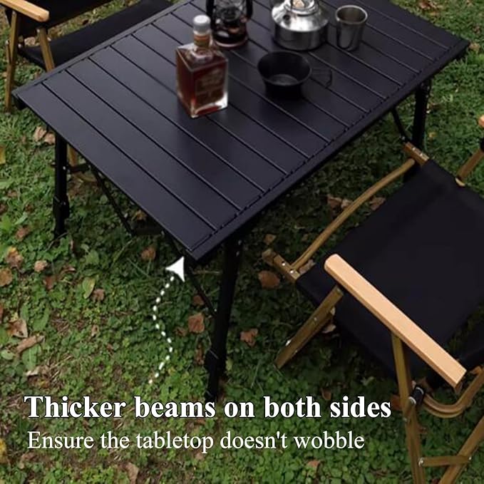 ECOTREK aluminium height adjustable camping table for outdoor use, 89cm portable egg roll table with sturdy construction.