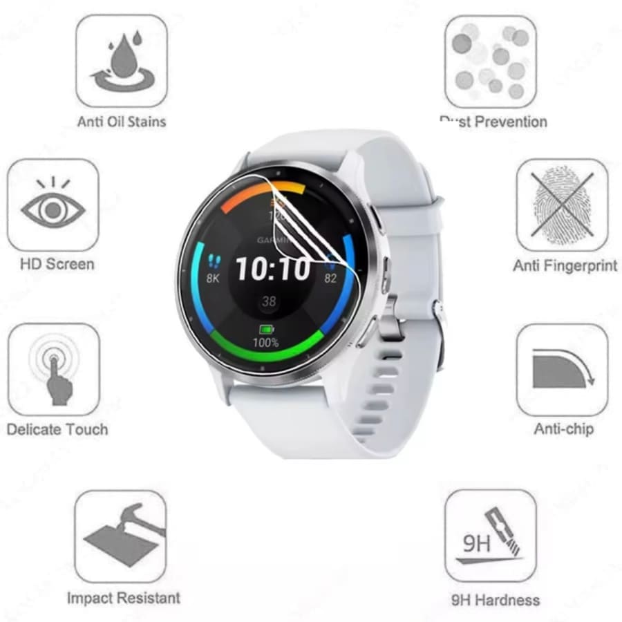 Hydrogel screen protectors for Garmin Venu 3 smartwatch, pack of 6, clear protective covers for screen durability and scratch resistance.