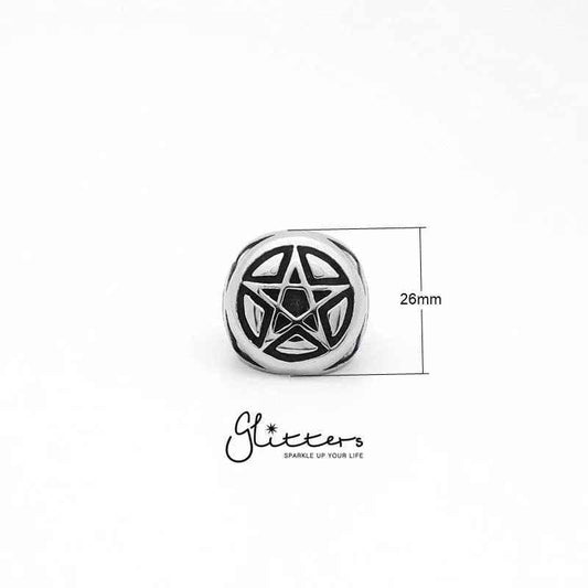 Stainless steel star cast ring by Glitters featuring a polished silver finish and a detailed star design.
