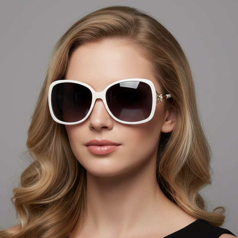 White polarized flower deco sunglasses by dealonline.co.nz with stylish floral design and UV-protective lenses.
