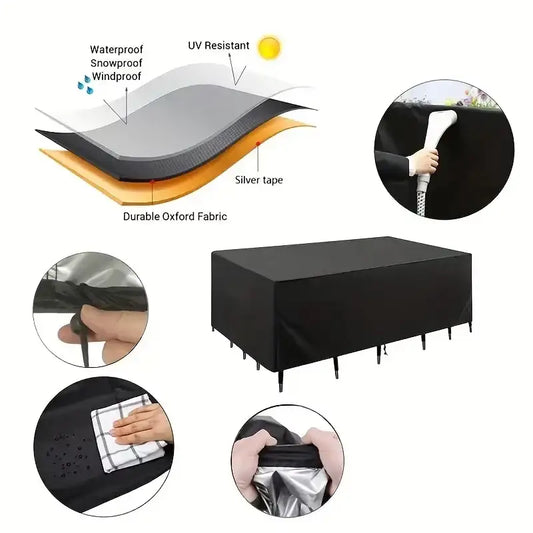 Heavy-Duty Waterproof Patio Furniture Cover – Square Design (Black) Habicare