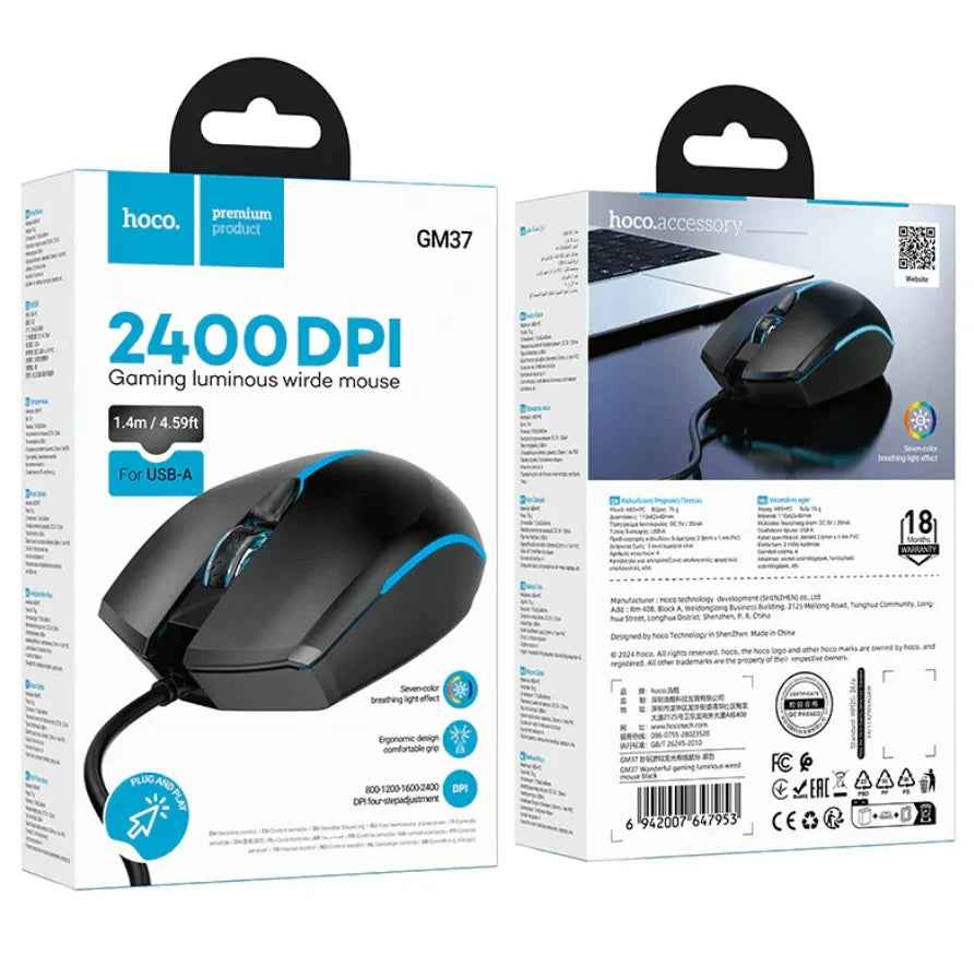 Hoco GM37 RGB Wired Gaming Mouse 2400 DPI NZ