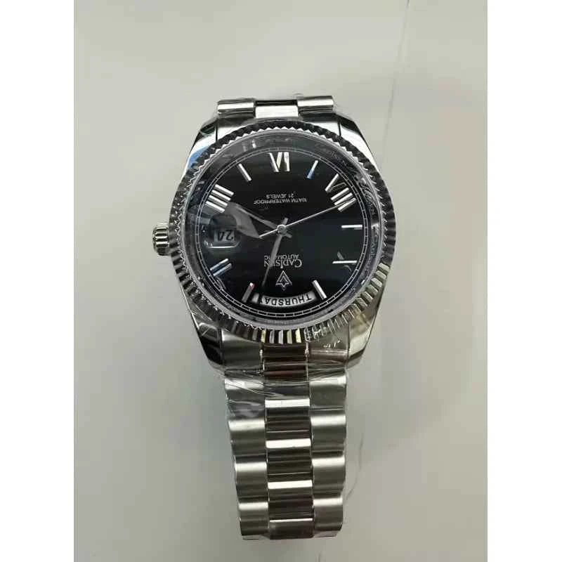 Men's Mechanical Glass Watch - Waterproof Stainless Steel with Date Display | Classic Timepiece