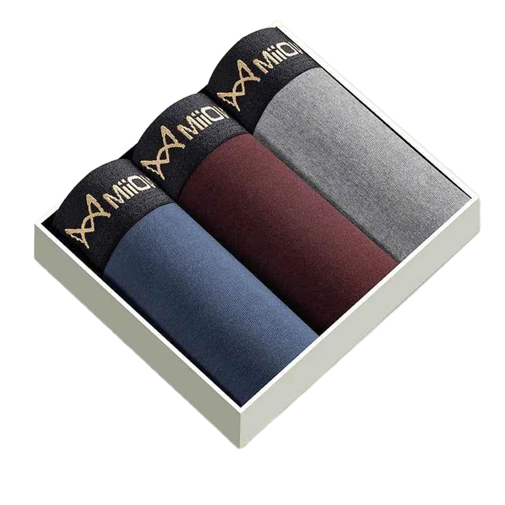 MiiOW 3Pcs Men's Antibacterial Boxer Underwear - Cotton Breathable Mesh Crotch Plus Size Boxershorts