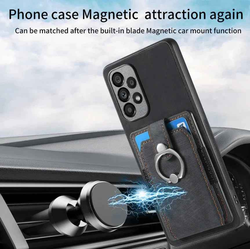 Magnetic Card Holder with Ring – Black