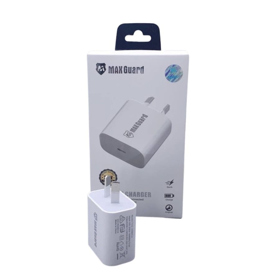 9eight5 Maxguard Type C power adapter wall plug for NZ and Australia, compact electronics accessory, suitable for travel and home use.