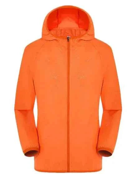 Unisex ultra-light windproof rain jacket from Mead's Supply & Equipment Outfitters, waterproof, packable outdoor athletic wear in white.