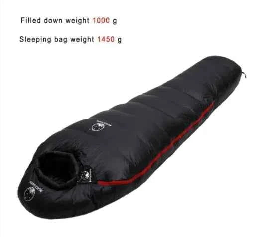 Green Mead's Supply & Equipment goose down sleeping bag, lightweight insulated camping gear, designed for warmth and comfort.