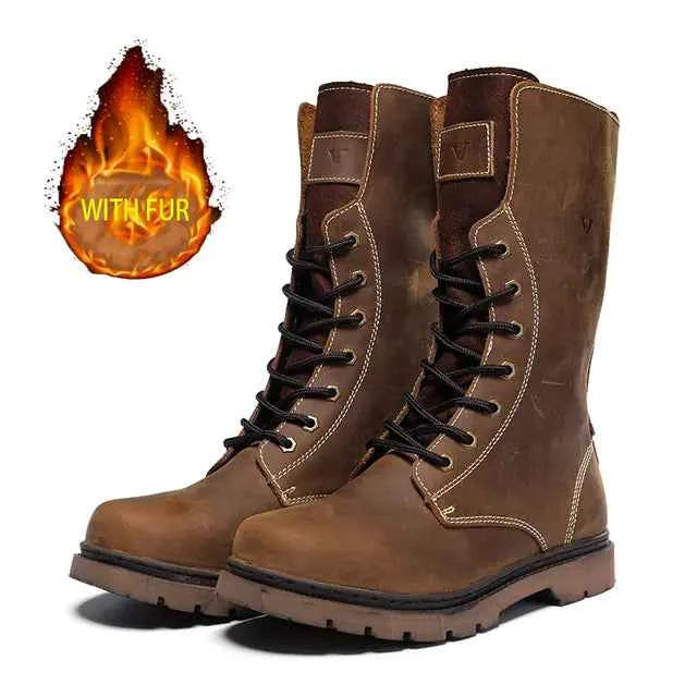 Men's waterproof leather Martin boots in khaki from Mead's Supply & Equipment Outfitters, suitable for hiking and combat footwear.