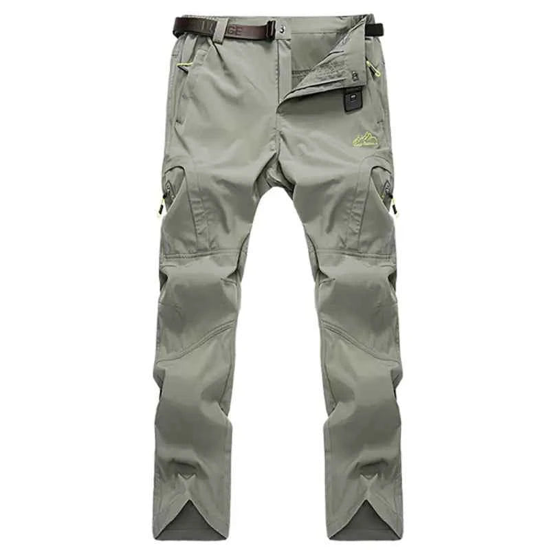 Black and grey men's quick-drying outdoor hiking pants by Mead's Supply & Equipment Outfitters, waterproof, anti-UV, breathable trekking pants.