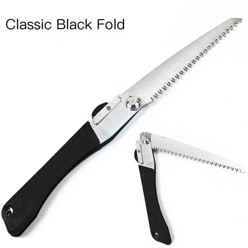 Folding hand saw by Mead's Supply & Equipment Outfitters, portable garden pruning saw for woodworking and outdoor use.
