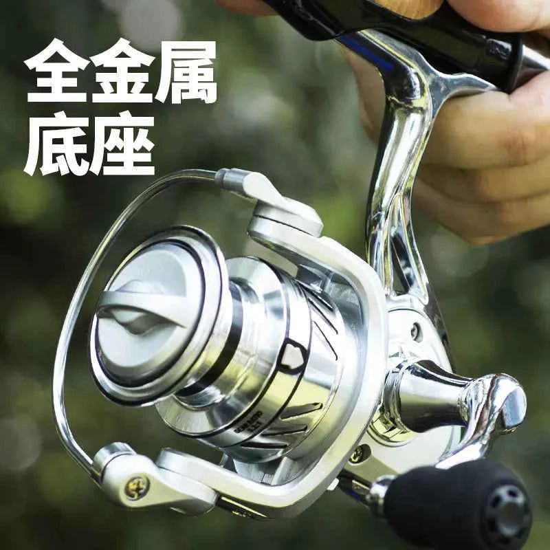 All-metal professional spinning fishing reel by Mead's Supply for sea fishing and casting, featuring durable metal components and gear system.