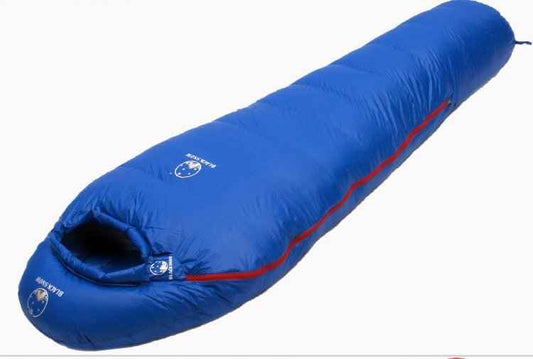Yellow Mummy Goose Down Sleeping Bag by Mead's Supply & Equipment Outfitters, designed for outdoor camping and cold weather.