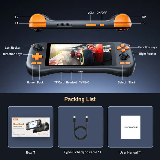 Retro Handheld Console – 5.5" Touchscreen, Android 14, Rechargeable Battery Habicare