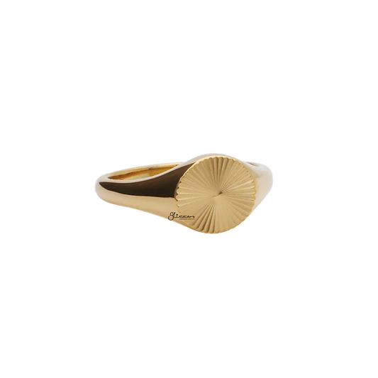 Stainless Steel Sunburst Signet Ring - Gold