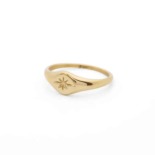Stainless Steel Oval Sunburst Signet Ring - Gold