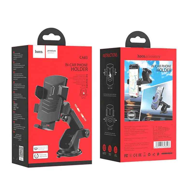 Techplus Hoco CA83 car phone holder with strong clamp for 4.5 to 7-inch smartphones, dashboard and windshield mount.
