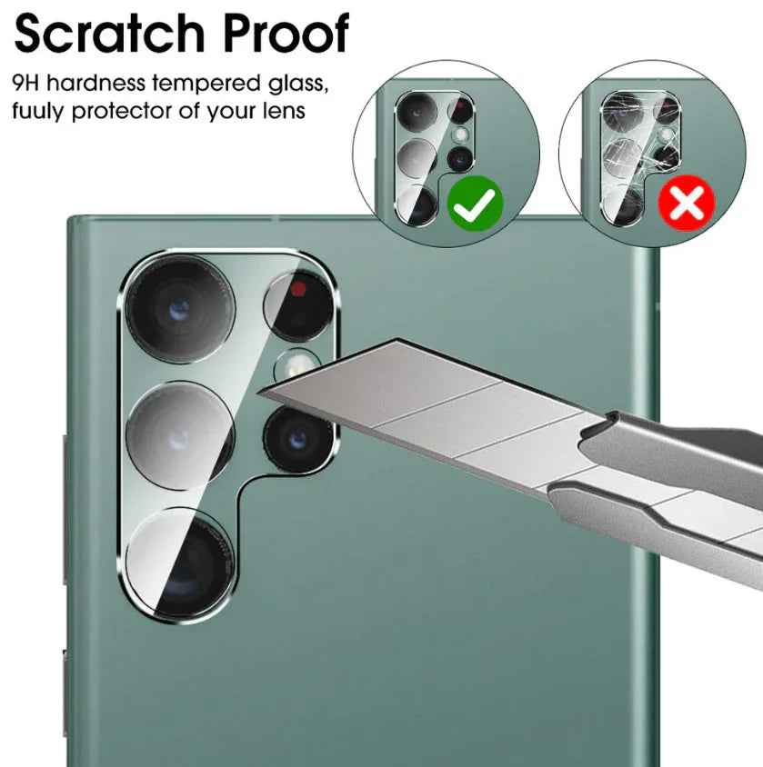 Techplus Samsung Galaxy S24 Ultra rear back camera glass replacement lens cover showing the new clear camera lens cover for rear camera protection.