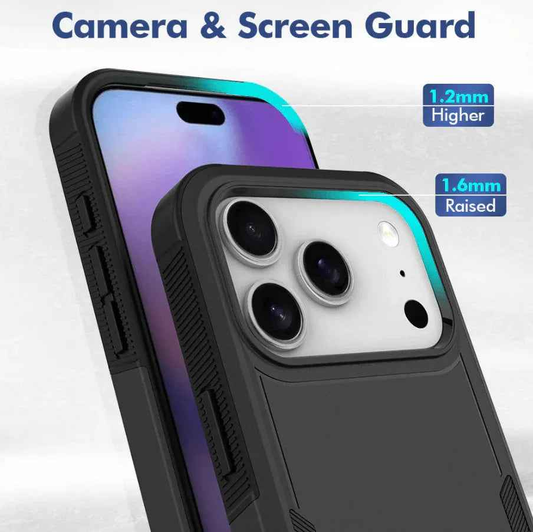Techplus iPhone 17 Pro dual layer armor hard case, durable mobile phone protection with textured design and precise cutouts.