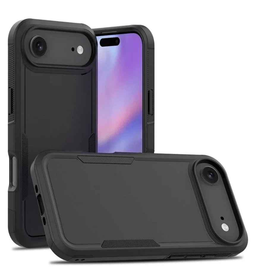 Techplus iPhone Air Dual Layer Armor Hard Case showing rugged black and blue protective mobile phone case with textured surface.