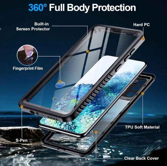 Techplus waterproof and shockproof phone case for Samsung Galaxy S20 Plus, showing the durable, protective design in black.