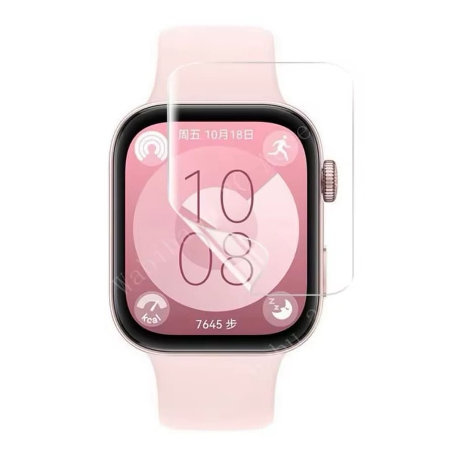 Hydrogel screen protector for Huawei Watch Fit 3, transparent protective film on smartwatch screen for scratch and impact protection.