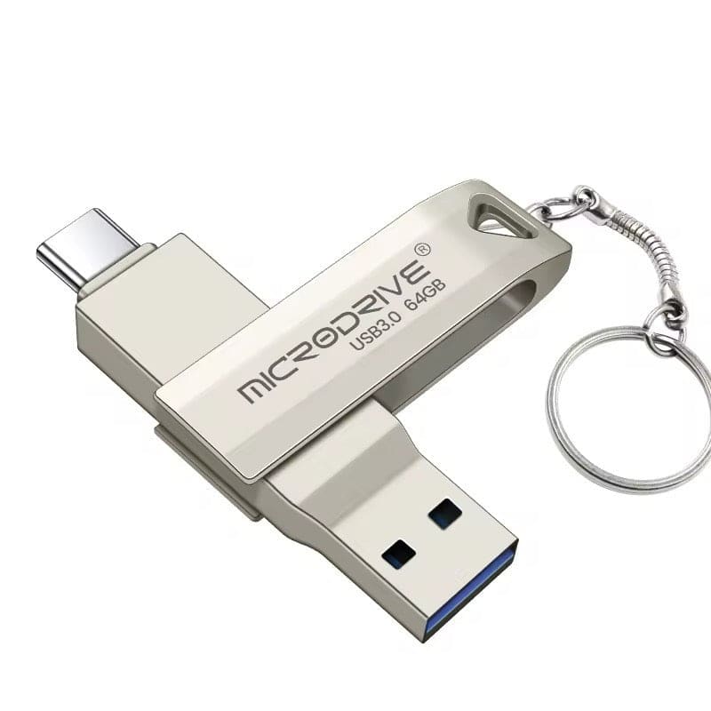 9eight5 64GB Type C flash drive showing a sleek, compact design with USB Type-C connector for fast data transfer.