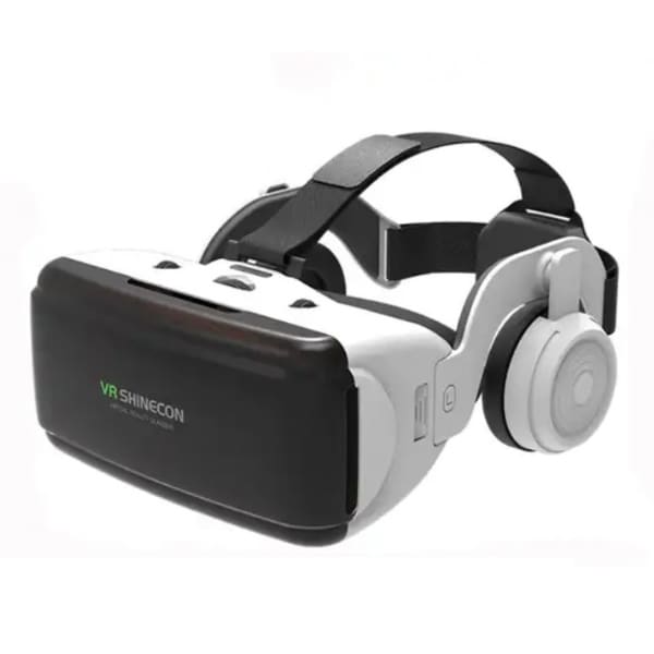 9eight5 VR goggles with remote control and headphones, showcasing sleek electronic accessories for immersive virtual reality experiences.