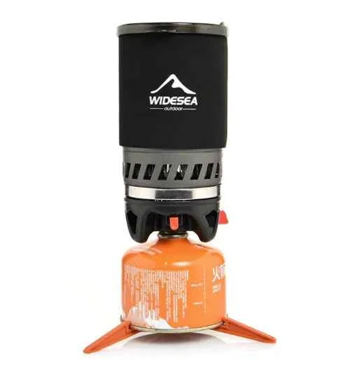 Portable Camping Coffee Maker Set - 0.9L French Press with Integrated Gas Stove System