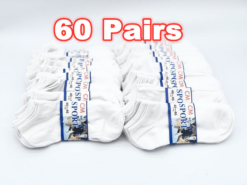 (60 Pairs) Thin Ankle Socks - WHITE - M7-11/ W8-12 dealonline.co.nz