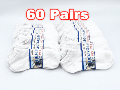 (60 Pairs) Thin Ankle Socks - WHITE - M7-11/ W8-12 dealonline.co.nz