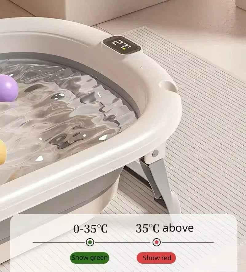 Foldable Baby Bath with Digital Thermometer & Newborn Support Rack - GREY