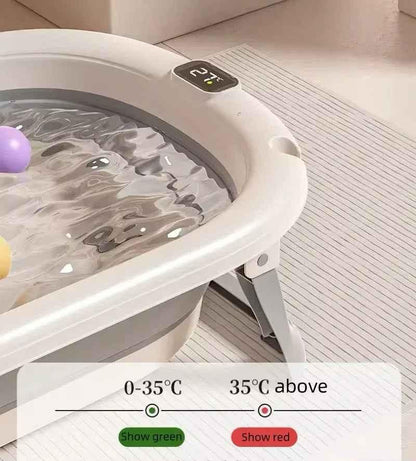 Foldable Baby Bath with Digital Thermometer & Newborn Support Rack - GREY