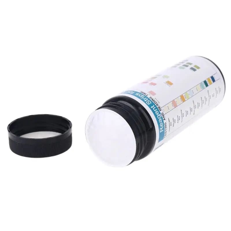Pack of 100 URS-14T Urinalysis Reagent Strips by 9eight5, designed for multi-parameter urine testing and analysis.