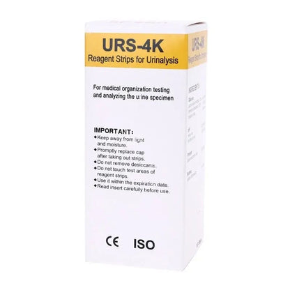Pack of 100 URS-4K urinalysis reagent strips by 9eight5, designed for testing four parameters in diagnostic tools and kits.