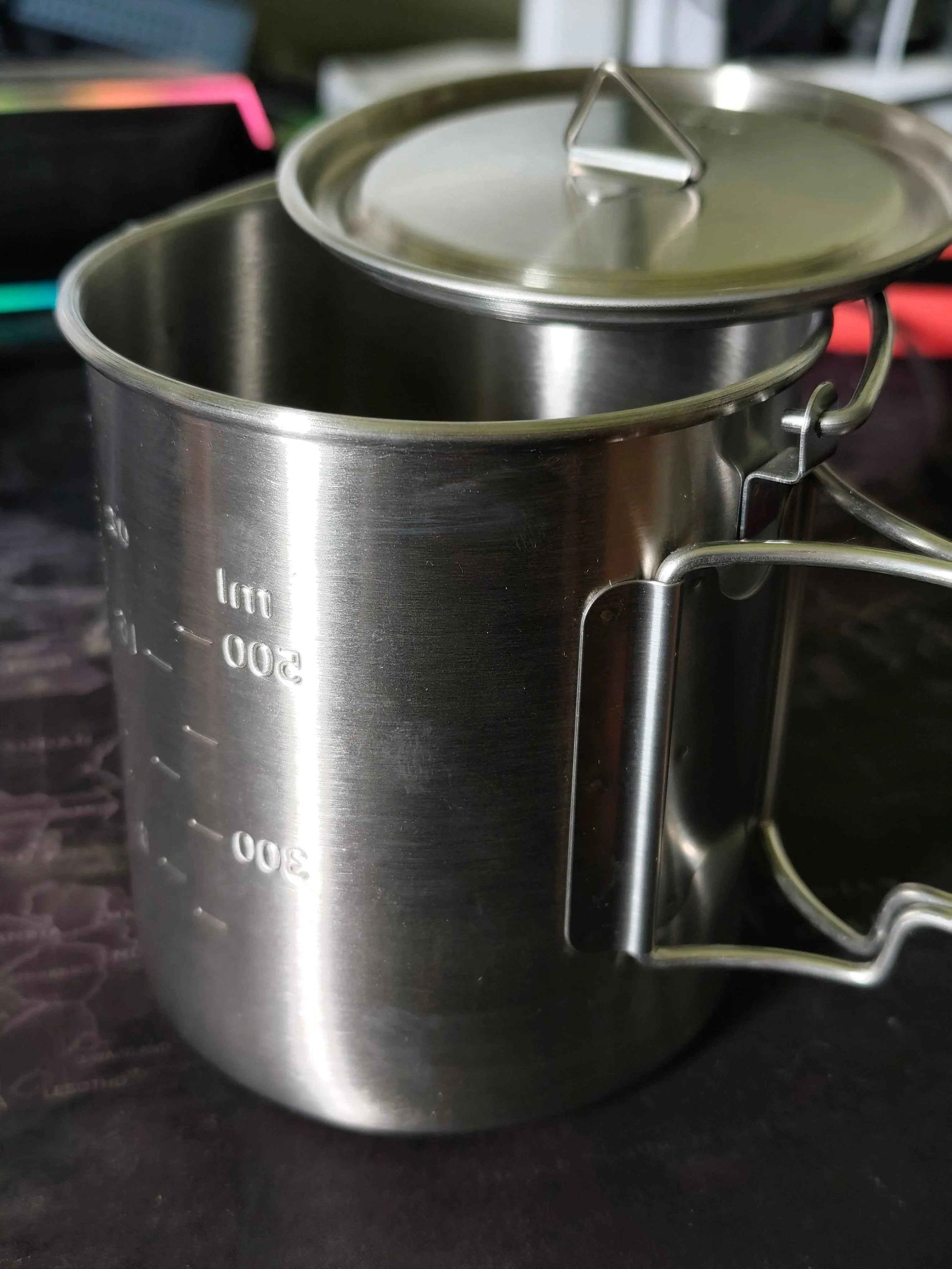 750ml Stainless Steel Camp Cook Pot with Lid & Hanging Hook - Fire & Gas Compatible