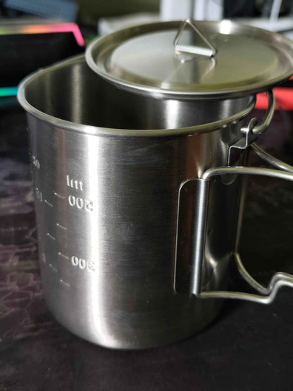750ml Stainless Steel Camp Cook Pot with Lid & Hanging Hook - Fire & Gas Compatible