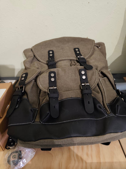 Waxed Canvas Leather Backpack — Retro Heritage Rucksack | Travel & Adventure Pack