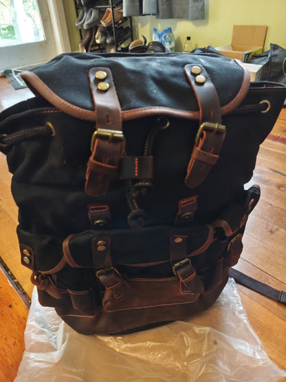 Waxed Canvas Leather Backpack — Retro Heritage Rucksack | Travel & Adventure Pack