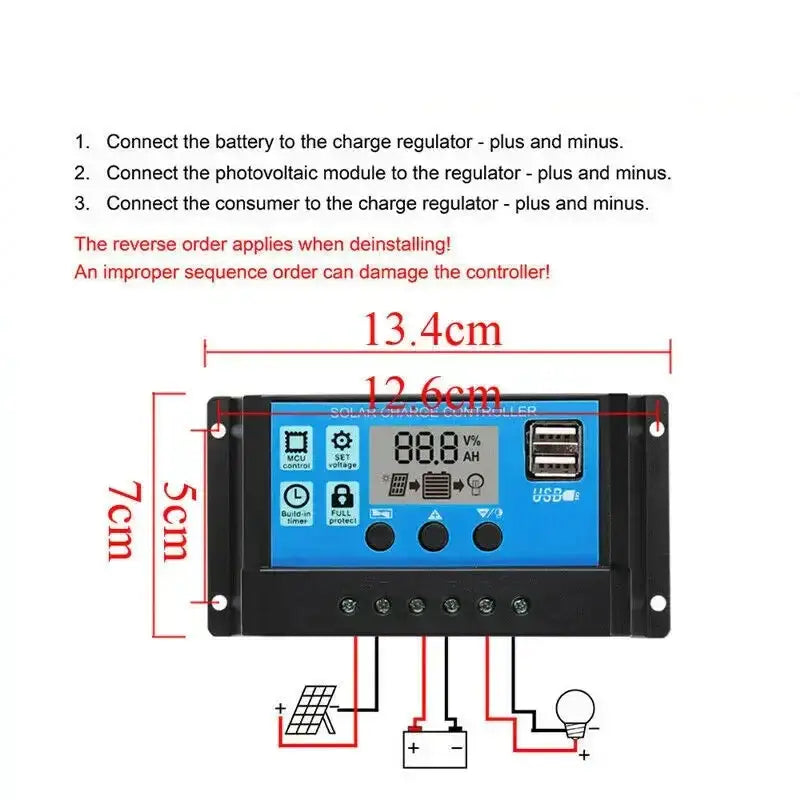 Habicare 100W 12V solar panel kit with controller for RVs, caravans, and home use, shown with panel and controller components