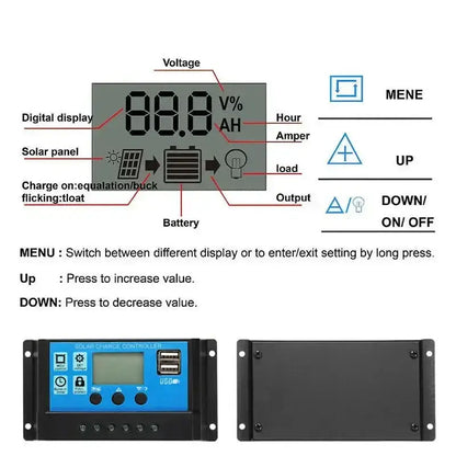 Habicare 100W 12V solar panel kit with controller for RVs, caravans, and home applications, featuring durable solar panels.