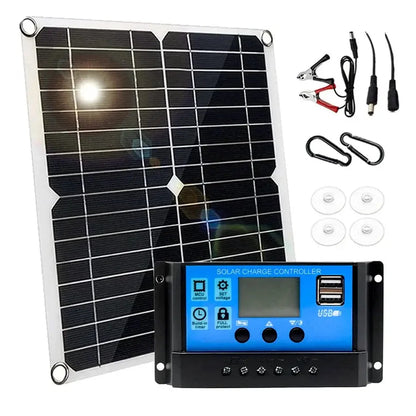 Habicare 100W 12V solar panel kit with controller for RVs, caravans, and home, featuring durable outdoor design and included wiring.