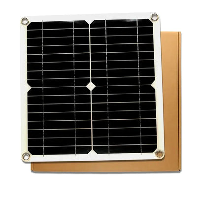 Habicare 100W 12V solar panel kit with controller, ideal for RVs, caravans, and homes, shown with mounting hardware.