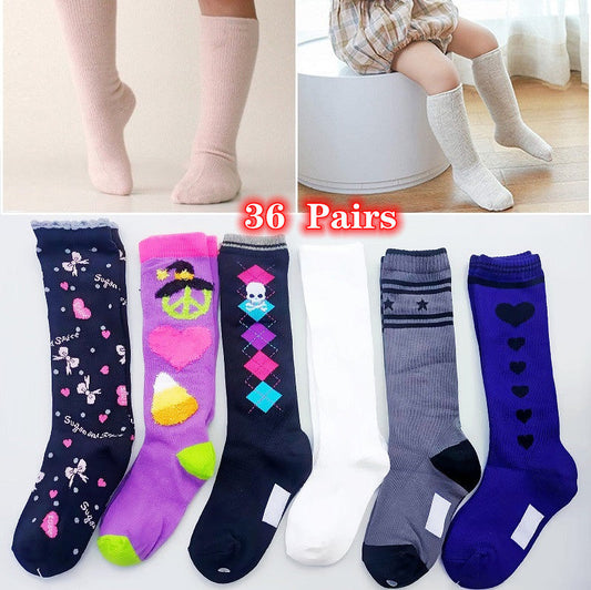 36 pairs Toddler Kids Plain Cartoon Ribbed Socks dealonline.co.nz