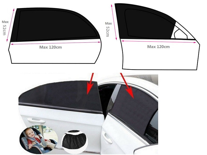 4pcs/set Car Front & Rear Side Window Sun Shade Cover Visor Mesh Shield Sunshade dealonline.co.nz