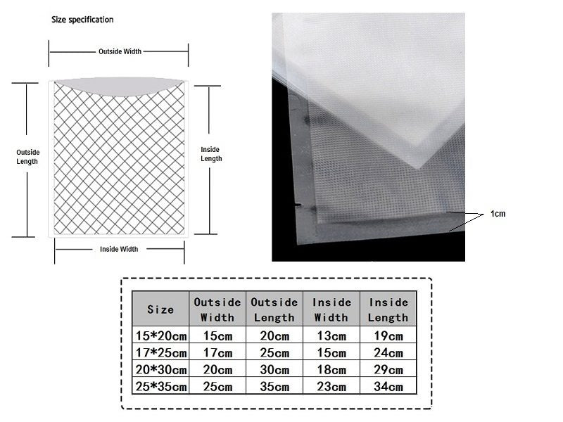 Textured Vacuum Seal Bags Pre-cut Food Storage Saver Bags Size XS-L dealonline.co.nz