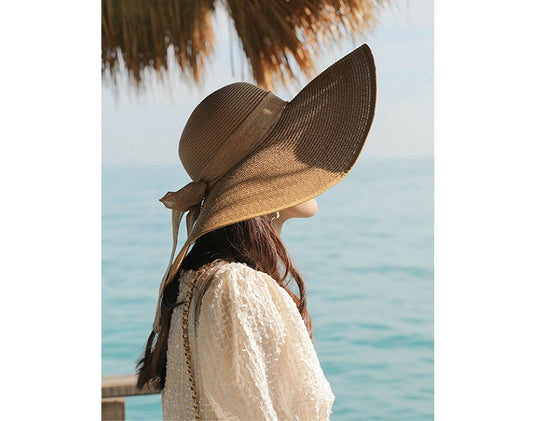 KHAKI- Women Lady Sun Straw Hat Wide Large Brim Floppy Derby Summer Beach Cap dealonline.co.nz