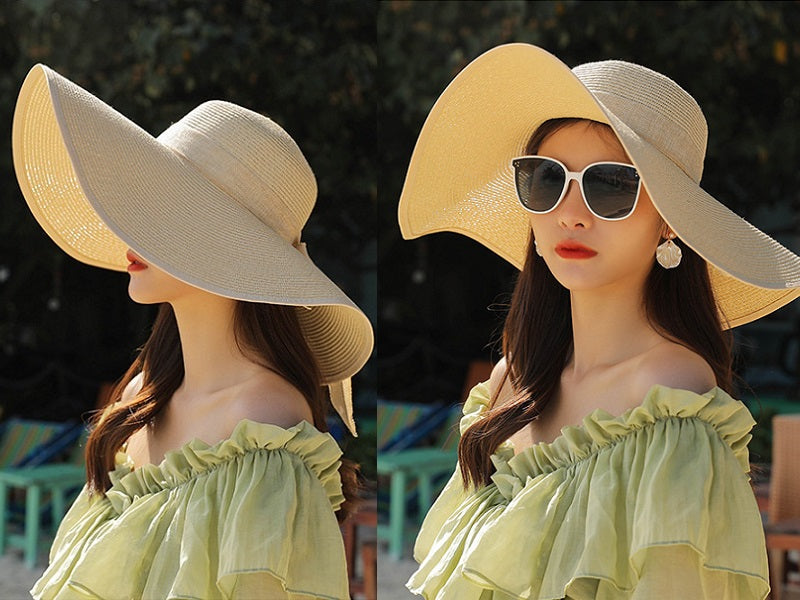 BEIGE - Women Lady Sun Straw Hat Wide Large Brim Floppy Derby Summer Beach Cap dealonline.co.nz