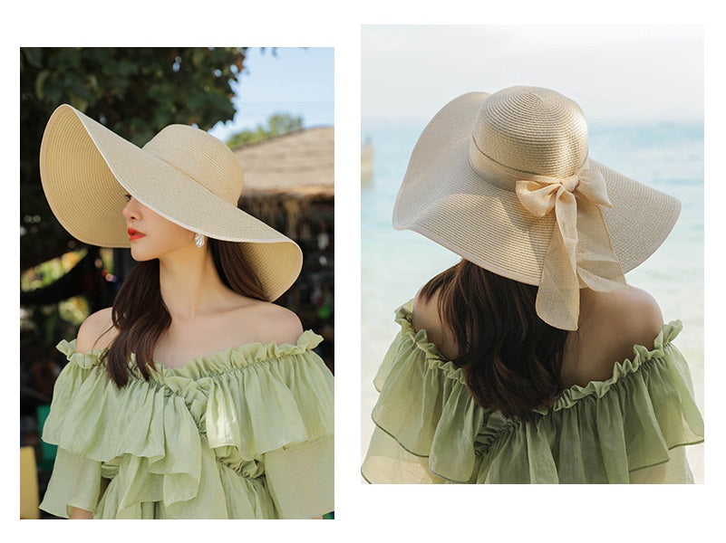 BEIGE - Women Lady Sun Straw Hat Wide Large Brim Floppy Derby Summer Beach Cap dealonline.co.nz