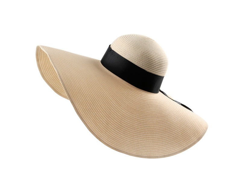 GREY- 16cm Wide Brim Women Lady Sun Straw Hat Floppy Derby Summer Beach Cap dealonline.co.nz